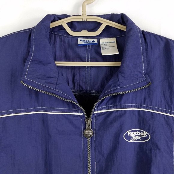 Vtg Reebok Spell Out Blue White Long Parka Nylon Windbreaker Jacket Mens Large - Picture 3 of 6